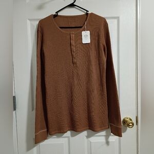 Brown Long Sleeve Henley Shirt